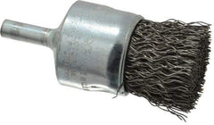 Weiler - 1" Brush Diam, Crimped, End Brush - 1/4" Diam Steel Shank, 22,000 Max RPM - Exact Tool & Supply