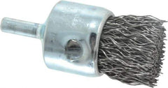 Weiler - 1" Brush Diam, Crimped, End Brush - 1/4" Diam Steel Shank, 22,000 Max RPM - Exact Tool & Supply