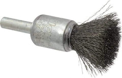 Weiler - 1/2" Brush Diam, Crimped, End Brush - 1/4" Diam Steel Shank, 25,000 Max RPM - Exact Tool & Supply