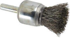 Weiler - 3/4" Brush Diam, Crimped, End Brush - 1/4" Diam Steel Shank, 22,000 Max RPM - Exact Tool & Supply