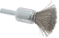 Weiler - 1/2" Brush Diam, Crimped, End Brush - 1/4" Diam Steel Shank, 25,000 Max RPM - Exact Tool & Supply