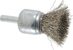 Weiler - 3/4" Brush Diam, Crimped, End Brush - 1/4" Diam Steel Shank, 22,000 Max RPM - Exact Tool & Supply
