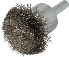 Weiler - 1-1/2" Brush Diam, Crimped, Flared End Brush - 1/4" Diam Shank, 20,000 Max RPM - Exact Tool & Supply