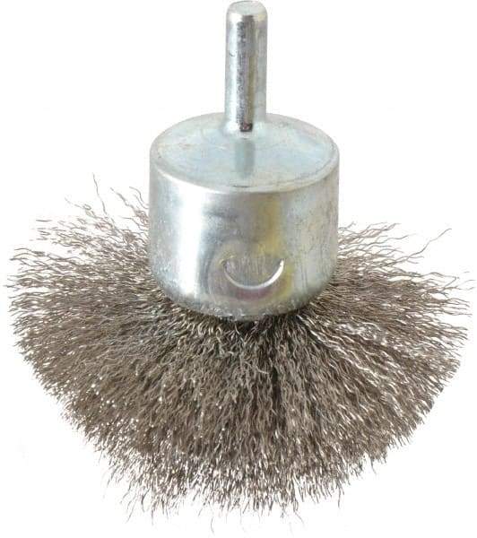 Weiler - 2-3/4" Brush Diam, Crimped, Flared End Brush - 1/4" Diam Shank, 16,000 Max RPM - Exact Tool & Supply