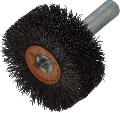 Weiler - 1-1/4" OD, 1/4" Shank Diam, Crimped Steel Wheel Brush - 1/2" Face Width, 3/8" Trim Length, 0.008" Filament Diam, 20,000 RPM - Exact Tool & Supply