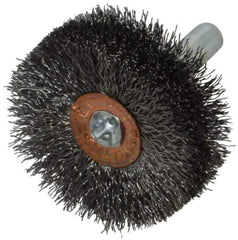 Weiler - 1-1/2" OD, 1/4" Shank Diam, Crimped Steel Wheel Brush - 1/2" Face Width, 1/2" Trim Length, 0.008" Filament Diam, 20,000 RPM - Exact Tool & Supply
