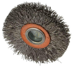 Weiler - 2" OD, 1/4" Shank Diam, Crimped Stainless Steel Wheel Brush - 3/8" Face Width, 1/2" Trim Length, 0.0118" Filament Diam, 20,000 RPM - Exact Tool & Supply