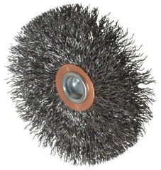 Weiler - 3" OD, 1/4" Shank Diam, Crimped Steel Wheel Brush - 1/2" Face Width, 1" Trim Length, 0.0118" Filament Diam, 20,000 RPM - Exact Tool & Supply