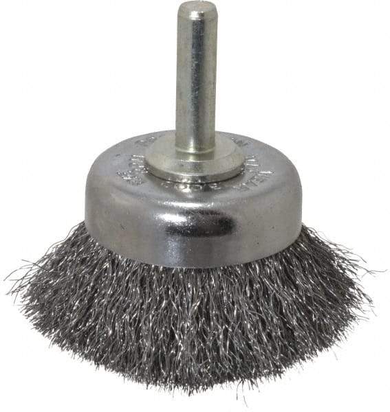 Weiler - 1-3/4" Diam, 1/4" Shank Diam, Steel Fill Cup Brush - 0.006 Wire Diam, 3/4" Trim Length, 13,000 Max RPM - Exact Tool & Supply