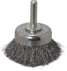 Weiler - 1-3/4" Diam, 1/4" Shank Diam, Steel Fill Cup Brush - 0.006 Wire Diam, 3/4" Trim Length, 13,000 Max RPM - Exact Tool & Supply
