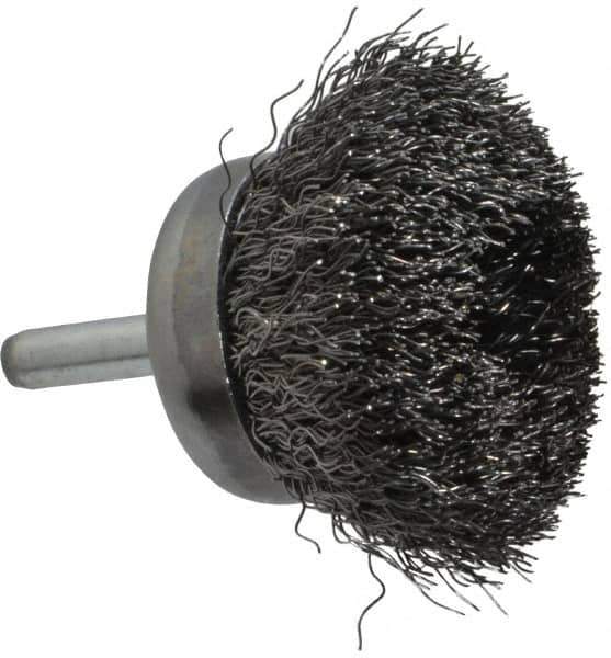 Weiler - 1-3/4" Diam, 1/4" Shank Diam, Steel Fill Cup Brush - 0.0118 Wire Diam, 3/4" Trim Length, 13,000 Max RPM - Exact Tool & Supply