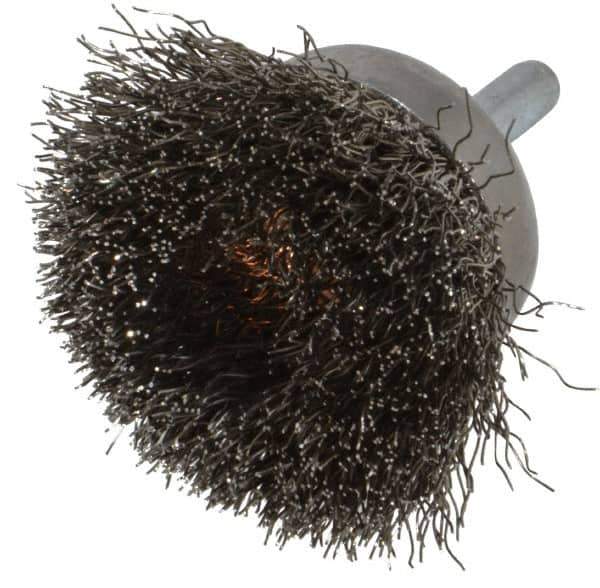 Weiler - 1-3/4" Diam, 1/4" Shank Diam, Stainless Steel Fill Cup Brush - 0.0118 Wire Diam, 3/4" Trim Length, 13,000 Max RPM - Exact Tool & Supply