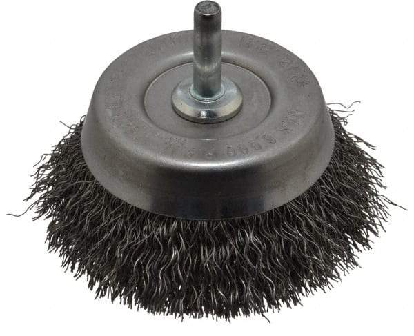 Weiler - 2-3/4" Diam, 1/4" Shank Diam, Steel Fill Cup Brush - 0.0118 Wire Diam, 7/8" Trim Length, 6,000 Max RPM - Exact Tool & Supply