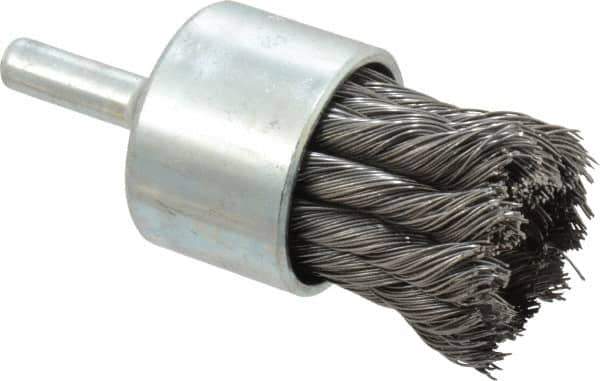 Weiler - 1-1/8" Brush Diam, Knotted, End Brush - 1/4" Diam Shank, 22,000 Max RPM - Exact Tool & Supply