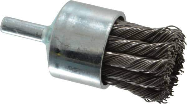 Weiler - 1-1/8" Brush Diam, Knotted, End Brush - 1/4" Diam Shank, 22,000 Max RPM - Exact Tool & Supply
