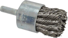 Weiler - 1-1/8" Brush Diam, Knotted, End Brush - 1/4" Diam Shank, 22,000 Max RPM - Exact Tool & Supply