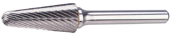 Atrax - 3/4" Cut Diam, 1/4" Shank Diam, Taper Head Single Cut Burr - Radius End, 1-1/2" LOC, 3-3/8" OAL - Exact Tool & Supply