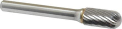 Made in USA - 3/8" Cut Diam, 6mm Shank Diam, Cylinder with Radius Head Single Cut Burr - Carbide, Radius End, 5/8" LOC, 2-1/2" OAL - Exact Tool & Supply