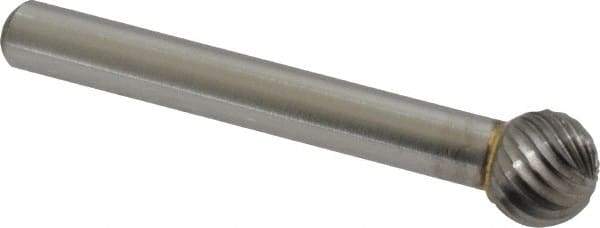 Made in USA - 3/8" Cut Diam, 6mm Shank Diam, Ball Head Single Cut Burr - Carbide, Radius End, 3/8" LOC, 2-1/8" OAL - Exact Tool & Supply