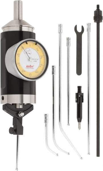 Value Collection - 10 Piece, Yellow Test Indicator Kit - 0.0002" Accuracy, 1/8" Ball Diam, 0.0005" Dial Graduation - Exact Tool & Supply