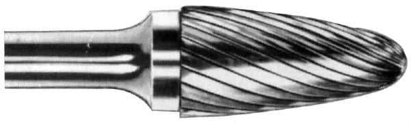 M.A. Ford - 7/16" Cut Diam, 1/4" Shank Diam, Tree with Radius Head Single Cut Burr - Carbide, Radius End, 1" LOC, 3" OAL - Exact Tool & Supply