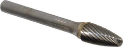 Atrax - 3/8" Cut Diam, 6mm Shank Diam, Tree with Radius Head Single Cut Burr - Carbide, Radius End, 3/4" LOC, 2-1/2" OAL - Exact Tool & Supply