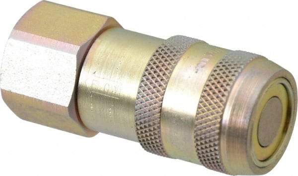 Parker - 1/2 Thread Steel Hydraulic Hose Valved Coupler - 3,000 psi, 20 GPM - Exact Tool & Supply
