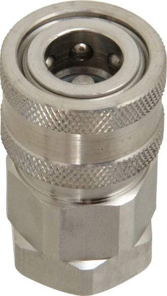 Parker - 1/4 Thread Stainless Steel Hydraulic Hose Valved Coupler - 5,000 psi, 8 GPM - Exact Tool & Supply