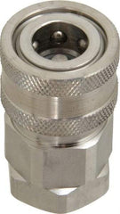 Parker - 1/4 Thread Stainless Steel Hydraulic Hose Valved Coupler - 5,000 psi, 8 GPM - Exact Tool & Supply