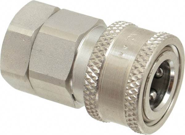 Parker - 3/8 Thread Stainless Steel Hydraulic Hose Valved Coupler - 4,000 psi, 12 GPM - Exact Tool & Supply