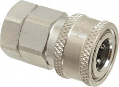 Parker - 3/8 Thread Stainless Steel Hydraulic Hose Valved Coupler - 4,000 psi, 12 GPM - Exact Tool & Supply