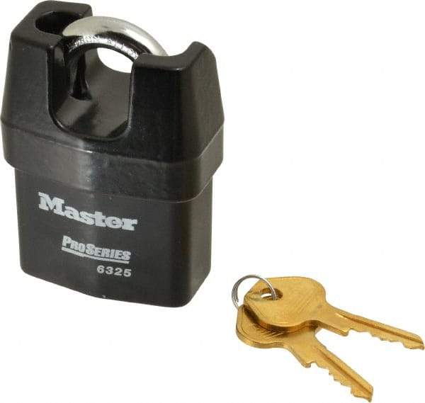 Master Lock - 3/4" Shackle Clearance, Keyed Different Padlock - 3/8" Shackle Width, 3/8" Shackle Diam, Laminated Steel - Exact Tool & Supply