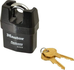 Master Lock - 3/4" Shackle Clearance, Keyed Different Padlock - 3/8" Shackle Width, 3/8" Shackle Diam, Laminated Steel - Exact Tool & Supply