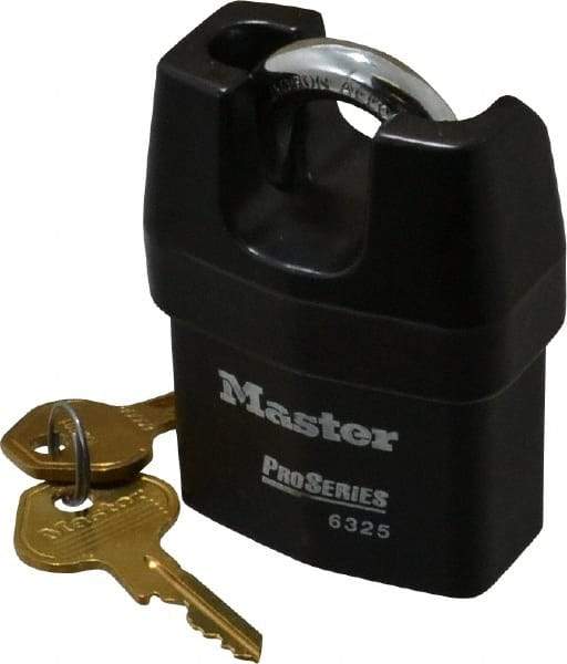 Master Lock - 3/4" Shackle Clearance, Keyed Alike Padlock - 3/8" Shackle Width, 3/8" Shackle Diam, Laminated Steel - Exact Tool & Supply