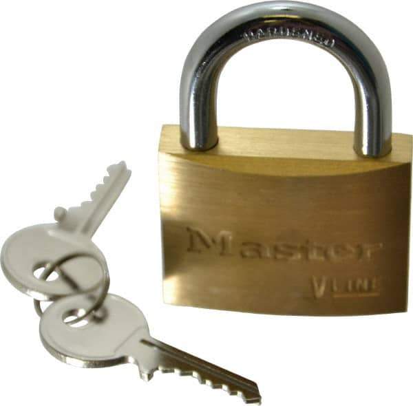 Master Lock - 15/16" Shackle Clearance, Keyed Different Padlock - 9/32" Shackle Diam, Brass - Exact Tool & Supply
