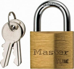 Master Lock - 13/16" Shackle Clearance, Keyed Different Padlock - 1/4" Shackle Diam, Brass - Exact Tool & Supply