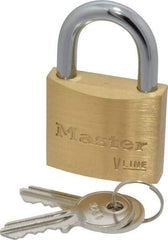 Master Lock - 13/16" Shackle Clearance, Keyed Alike Padlock - 1/4" Shackle Diam, Brass - Exact Tool & Supply