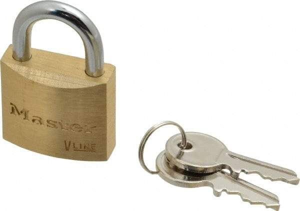 Master Lock - 9/16" Shackle Clearance, Keyed Alike Padlock - 3/16" Shackle Diam, Brass - Exact Tool & Supply