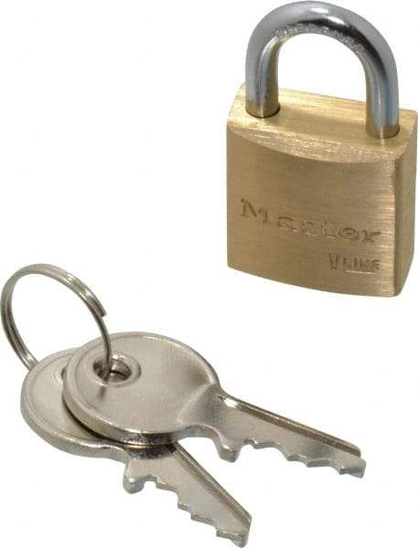 Master Lock - 7/16" Shackle Clearance, Keyed Alike Padlock - 5/32" Shackle Diam, Brass - Exact Tool & Supply