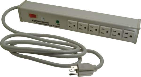 Wiremold - 6 Outlets, 120 Volts, 15 Amps, 6' Cord, Power Outlet Strip - 1 Circuits, Free Hanging Mount, 5-15P NEMA Configuration, UL Listed File 1449 - Exact Tool & Supply