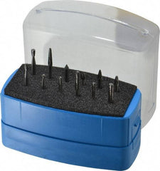Made in USA - 12 Piece, 1/8" Shank Burr Set - Solid Carbide, Multiple Head Shape - Exact Tool & Supply