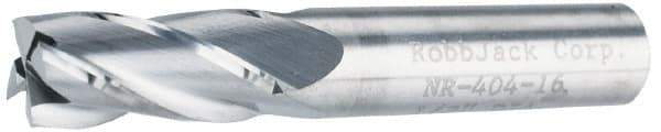 RobbJack - 7/16", 1" LOC, 7/16" Shank Diam, 2-3/4" OAL, 4 Flute, Solid Carbide Square End Mill - Single End, Uncoated, Spiral Flute, 30° Helix, Centercutting, Right Hand Cut, Right Hand Flute, Series NR-404 - Exact Tool & Supply