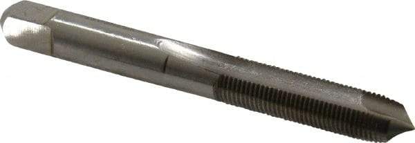 Made in USA - 5/16-32 UNEF, 2 Flute, Bright Finish, High Speed Steel Spiral Point Tap - Plug Chamfer, Right Hand Thread, 2-23/32" OAL, 1-1/8" Thread Length, 0.318" Shank Diam - Exact Tool & Supply