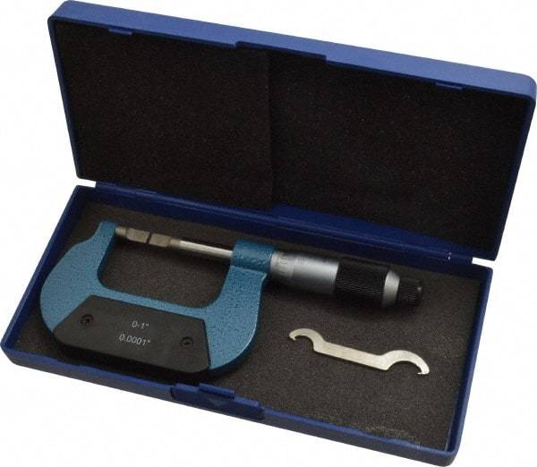 Value Collection - 0" to 1" Mechanical Enamel Coated Blade Micrometer - 0.0001" Graduation, 0.0276" Blade Thickness, Ratchet-Friction Thimble - Exact Tool & Supply
