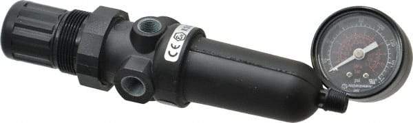 Norgren - 1/8" NPT Port Miniature 1 Piece Filter/Regulator FRL Unit - Metal Bowl, 13 SCFM, 250 Max psi, 6.44" High x 1.63" Long, Automatic Drain - Exact Tool & Supply