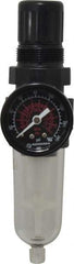 Norgren - 1/4" NPT Port Miniature 1 Piece Filter/Regulator FRL Unit - Polycarbonate Bowl, 14 SCFM, 150 Max psi, 6.44" High x 1.63" Long, Automatic Drain - Exact Tool & Supply