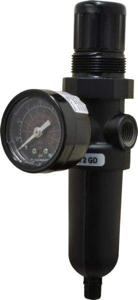 Norgren - 1/4" NPT Port Miniature 1 Piece Filter/Regulator FRL Unit - Metal Bowl, 14 SCFM, 250 Max psi, 6.44" High x 1.63" Long, Automatic Drain - Exact Tool & Supply