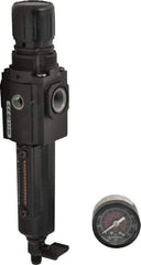 Norgren - 3/8" NPT Port Compact 1 Piece Filter/Regulator FRL Unit - Metal Bowl, 80 SCFM, 250 Max psi, 8.72" High x 1.97" Long, Manual Drain - Exact Tool & Supply