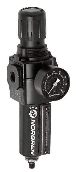 Norgren - 1/2" NPT Port Intermediate 2 Piece Filter/Regulator-Lubricator FRL Unit - Metal Bowl, 60 SCFM, 250 Max psi, 9.95" High x 5.91" Long, Automatic Drain - Exact Tool & Supply