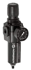Norgren - 1/2" NPT Port Intermediate 2 Piece Filter/Regulator-Lubricator FRL Unit - Metal Bowl, 60 SCFM, 250 Max psi, 9.95" High x 5.91" Long, Automatic Drain - Exact Tool & Supply